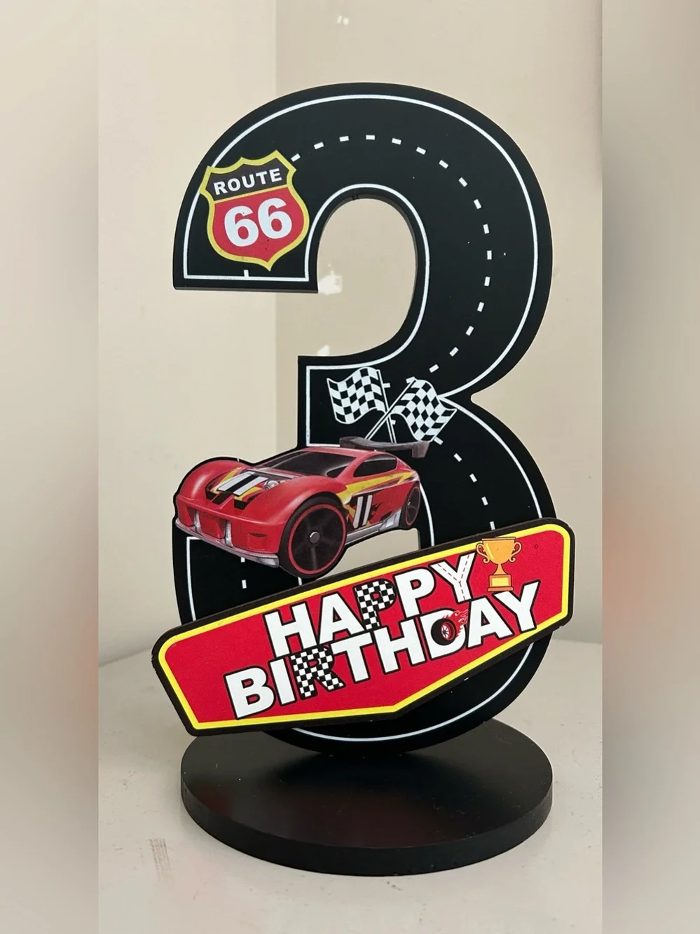 Red Race Car Route 66 'Happy Birthday' Tabletop Centerpiece
